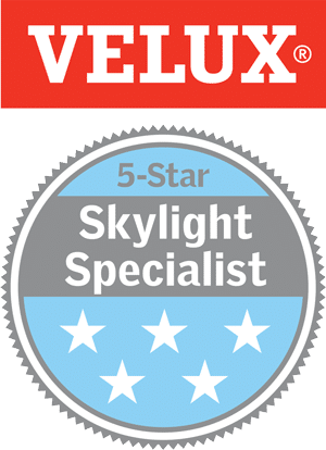 A logo for the five star skylight specialist and VELUX ranking for Wisconsin Sunlight Solutions.