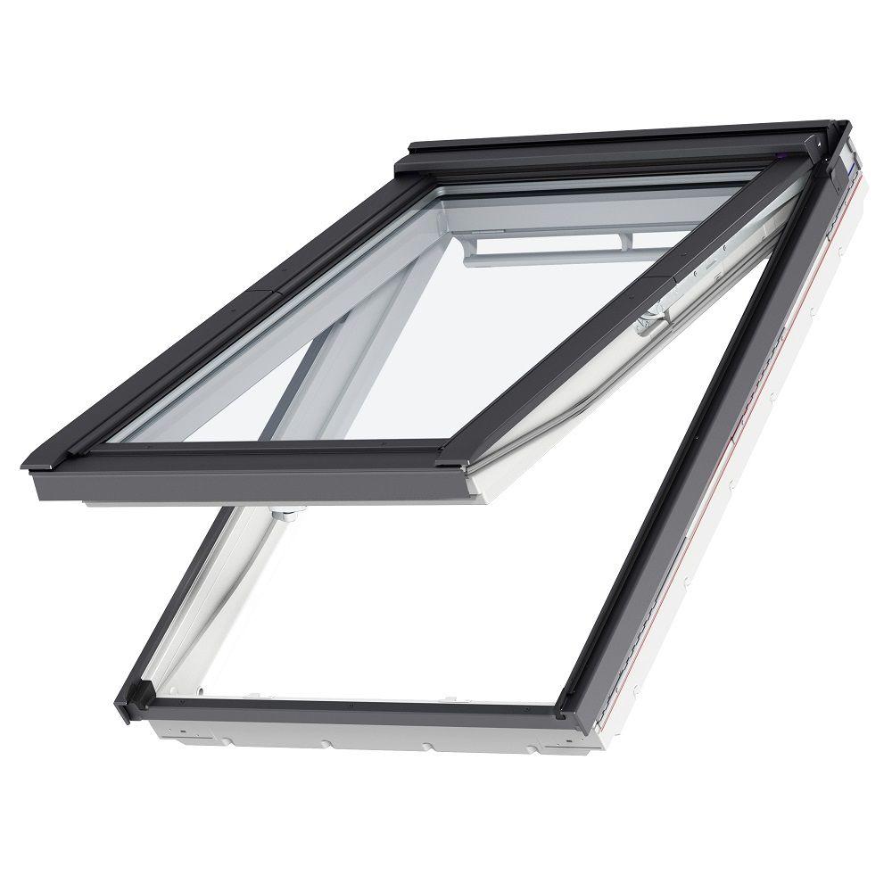 An opened and vented VELUX skylight on a white background by Wisconsin Sunlight Solutions.