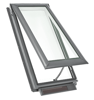 A graphic on a transparent background of a VELUX skylight that is opened on the exterior by Wisconsin Sunlight Solutions.